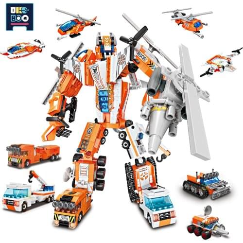 UKBOO 773PCS 8IN1 City Search Transformation Robot Building Blocks Rescue Mecha Helicopter Ambulance truck Bricks Children Toys