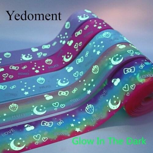 5 Yards 1.5" 38MM Glow In The Dark Rainbow Printed Grosgrain Ribbon For Hair Bows DIY Crafts Handmade Accessories M19092403
