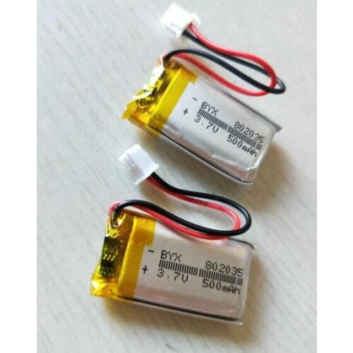 Free ship 2pcs/lot 3.7V 802035 500mAh polymer lithium battery li-po rechargeable battery