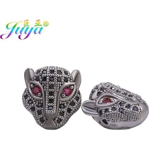 Juya DIY Panther Beads Supplies Small Hole Leopard Head European Metal Charm Beads For Handmade Natural Stones Jewelry Making