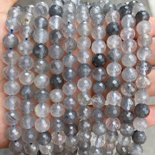 128 Faceted Round Natural Stone Grey Demon Crystal Quartz Beads 8mm Loose Spacer Beads DIY For Jewelry Making Bracelet Wholesale