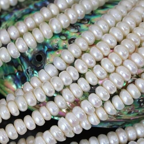 Fashion 6*8mm white natural pearl loose beads cultured freshwater abacus rondelle shape for women jewelry making 15inch B1336