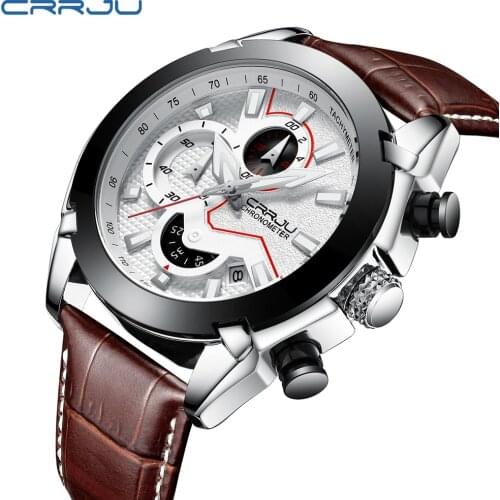 CRRJU Quartz Watch Men Watch 2019 new Automatic Date Large dial Men Sport men watch Relogio Masculino Leather Top Luxury Brand