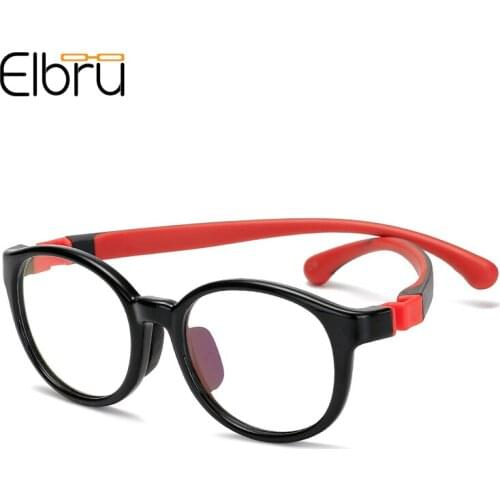 Elbru Children Silicone Anti Blue Light Glasses Boys Girls Ultralight TR90 Frame Eyewear Cute Kids Clear Lens Computer Goggles