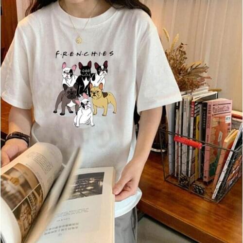 Funny Frenchies Dachshund Pug Print T Shirt Women Tops Casual Harajuku Shirt Fashion Summer Tee Shirt Femme Camiseta Mujer