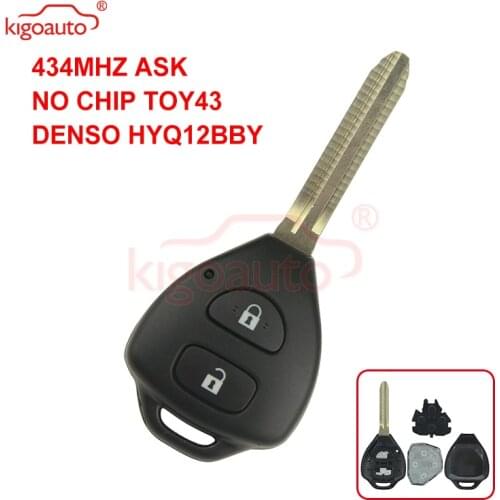 Kigoauto Remote key Hyq12bby 2 button 434Mhz toy43 without chip for Toyota Camry Corolla 2004 2005