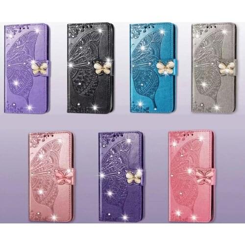 Leather Wallet Case For Iphone 11 Pro XS MAX XR X 8 7 6 Galaxy Note 10 3D Big Butterfly Bling Diamond Lace Flower ID 50PCS