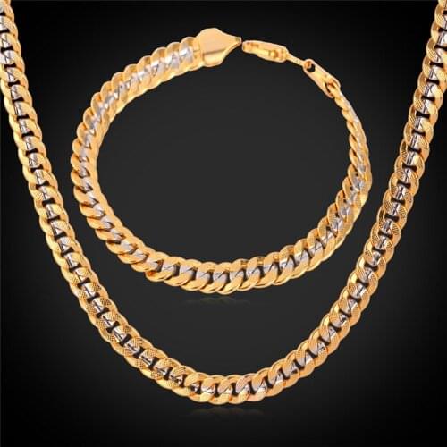 Kpop Jewelry Sets Two Tone Jewelry Choker Necklace Bracelet For Men/Women Wholesale Jewelry Gold Color Necklace Set PE077