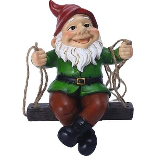 Creative Funny Swinging Gnome Statue Fairy Garden Decoration Cartoon Dwarf Hanging Sculpture Figurine Resin Ornament