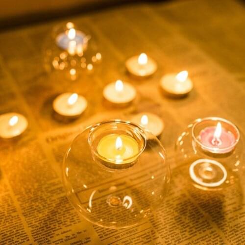 Round Hollow Crystal Glass Candle Holder Wedding Fine Candlestick Dining Room Home Decoration