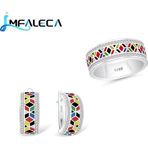 LMFALECA Pure Topaz 925 Silver Jewelry Sets for Women Multicolor Enamel Clip Earrings Ruby Ring Necklace Fine Gift Jewelry