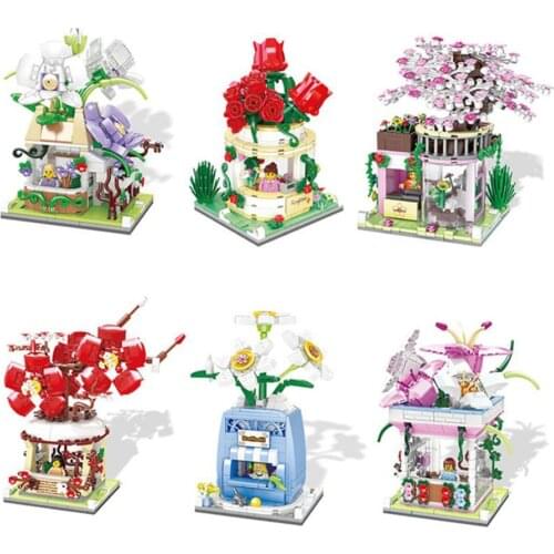 LOZ mini diamond building block city Flower house shop bricks rose orchid Plum cherry blossoms narcissus Lily florist toy