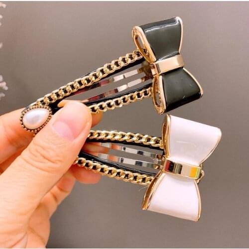 Fashion Bow Chain Hair Barrette Hair Clip Hairpin Girl Shining pearls Hair Accessories Women Headdress Wholesale