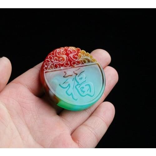 Fashion Colorful Jade Fortune Pendant Necklace Jewellery Chinese Hand-Carved Relax Healing Women Man Luck Gift