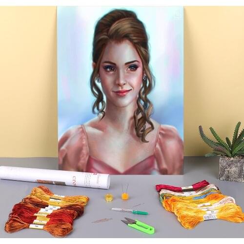 Cartoon Girl Woman Pre-Printed 11CT Cross-Stitch Patterns DIY Embroidery DMC Threads Hobby Painting Knitting Sewing Magic