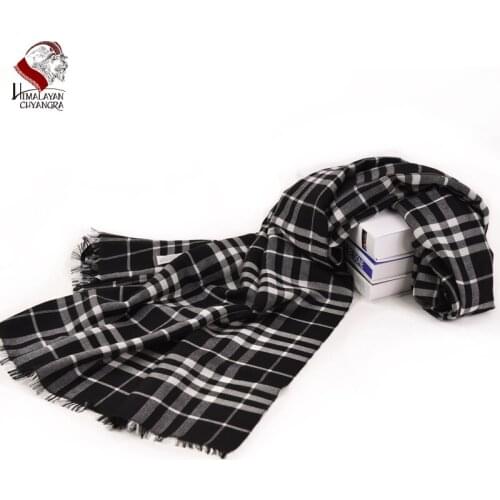 Nepalese High Quality Cashmere & Silk Blended Shawl Scarf Black and White Checked Blaid Classic Design Smooth Soft Keep Warm