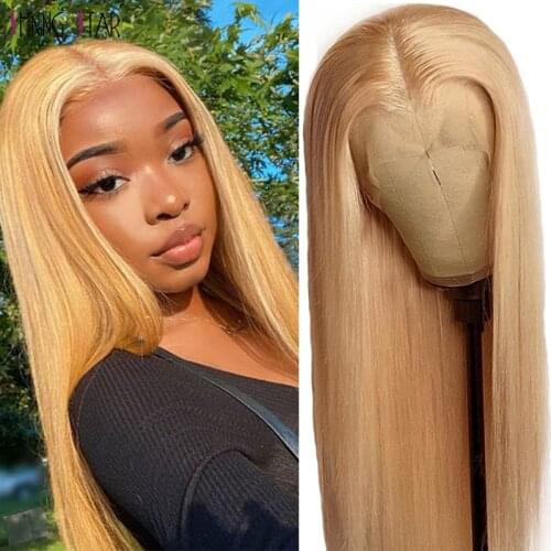 Summer Honey Blonde Lace Front Wigs PrePlucked Bone Straight Peruvian Ginger Transparent Lace Frontal Human Hair Wig Blonde Remy