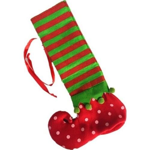 Candy Bag Gift for Christmas Decrations Santa Claus Elf Boot Shoes Stocking Christmas Decoration Hanging