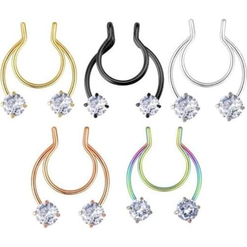 1Pc Crysatl Fake Nose Ring Stud New Nose Clip Medical Stainless Steel Hot Sale Nasal Septum False Nose Ring Piercing Jewelry New