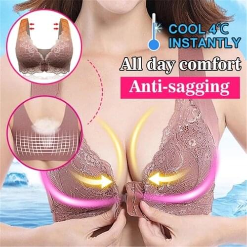 Plus Size For Women Wire Free Bra Underwear Womens Adjustable Sports Front Closure Extra-Elastic Breathable Lace Trim Bra