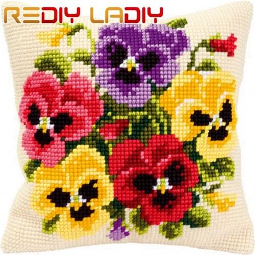 REDIY LADIY Cross Stitch Cushion Cover Sofa Decorative Pillow Case Violet Chunky Yarn for Embroidery DIY Unfinished Throw Pillow
