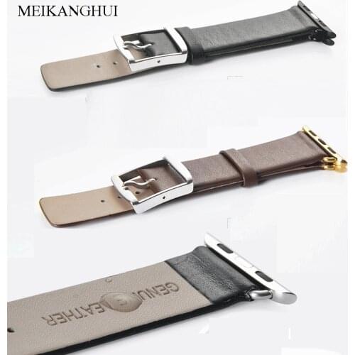 MEIKANGHUI Genuine Leather Watchbands Fits-all of Apple Watch Series 38 mm 42 mm i watch Strap 2 Color Black Brown Women /Men