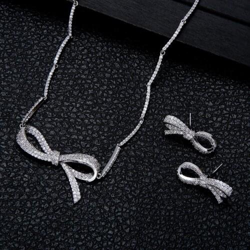 Luxury handmade setting bowknot shaped Choker pendant connected with earring stunning jewelry accessories N0292