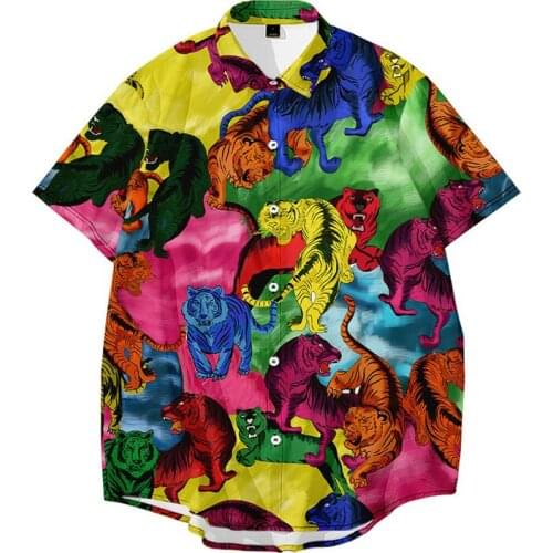 3D print shirt tiger Colorful texture shirt Dropshipping Hawaiian shirt men gömlek male floral shirt men shirts short sleeve