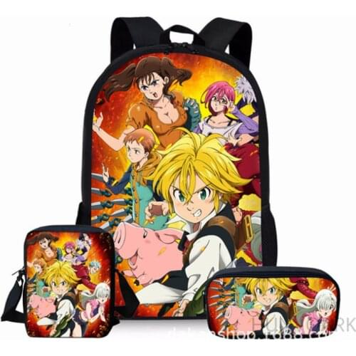 3 Pcs/Set Backpack Seven Deadly Sins School Backpack for Teenage Boys Girls Student School Bag Custom Bag Travel Backpack