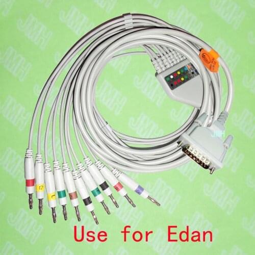Compatible with EDAN SE-1/SE-3/SE-601A EKG Machine the One-piece 10 lead ECG cable and 4.0 Banana leadwires,IEC or AHA