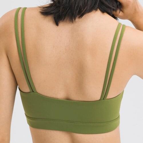 Naked Feel Square Collar Gym Workout Sports Bras Women Mid Support Push Up Athletic Fitness Bra Padded Yoga Crop Tank Top