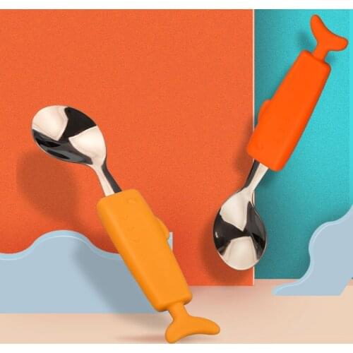 ABS Stainless Steel Non-slip Baby Tableware Cutlery Fork Spoon Solid Food Training Feeding for Baby Kid Children Creative Gift