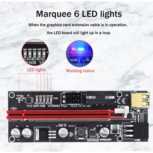 TISHRIC LED PCIE PCI-E Riser 009S Plus Card PCI E PCI Express GPU 6Pin 1X 16X USB 3.0 Extender Mining Riser For Video Card