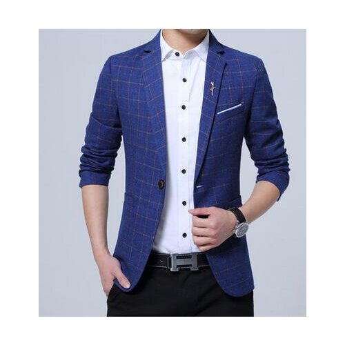 Spring large size casual suits mens korean business mens lattice small suit thin slim youth jacket men coat blue black grey