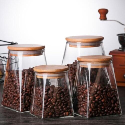 High Quality Glass Storage Jar with Bamboo Lid Kitchen Square Sealed Glass Storage Jar Cereal Seasoning Storage Jar