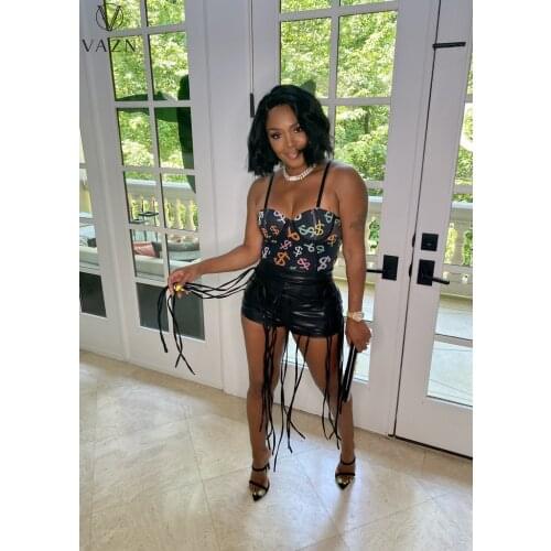 2021 women fashion hot sale sexy club party style short pants elastic high waist pure color tassel tight short pants