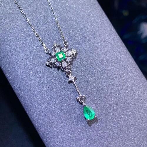 Natural green Emerald necklace Pendant S925 silver natural gemstone necklace Elegant long Tassels woman drop party gift jewelry