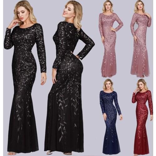New Multicolor Long Sleeve Round Neck Mermaid Evening Gown Iong Evening Dresses Formal Dresses Evening Gown Mermaid Dress