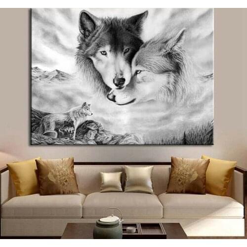 Animal Wolf in Love Canvas Painting Living Room Decorative Posters and Prints Bedroom Black White Wall Picture Home Decor