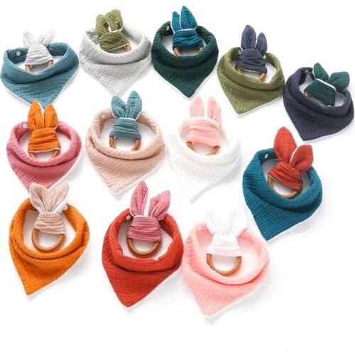 2 Pcs/Set Pacifier Clips Chain Cotton Baby Bibs Teether Beech Wooden Ring Saliva Towel Pacifier Chain Bunny Ear For Kids Product