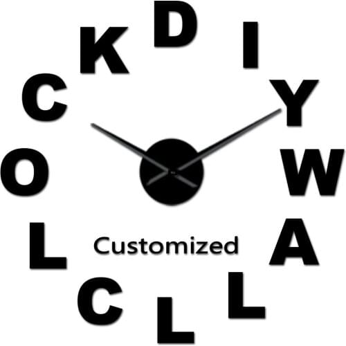2021 DIY Wall Clock Bedroom Living Room Single English Letter Design Decoration Kit Clock 3D Acrylic Mute Wall Clock