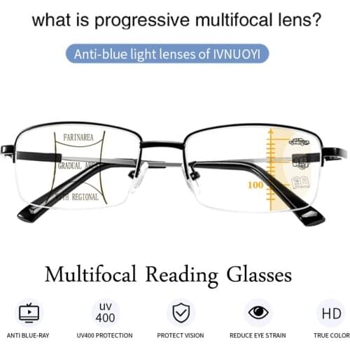 2021 Progressive Multifocal Reading Glasses Women Men Anti Blue Ray Multi-Focus Computer Readers Eyeglasses +1.0 To +4.0