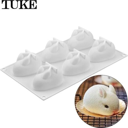 3D Rabbit Shape Silicone Cake Mold 6-cavity Mousse Dessert Baking Bunny Mold Chocolate Bakeware Pastry Decorating DIY Mould
