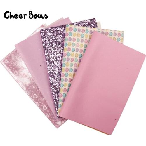 5Pcs/Set 22*30CM Purple Series Set Shiny Heart Leather Fabric For Girls Bows Making Elegant Candy Sewing Decorative Materials