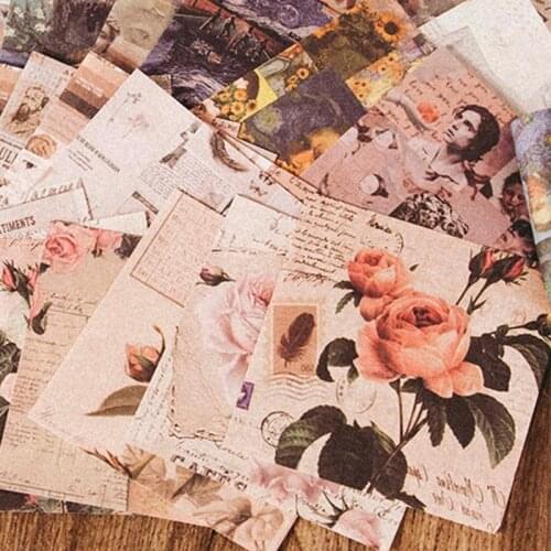50PCS Vintage Rose Material Paper DIY Scrapbooking Journal Base Collage Diary TAG. Gift Packaging Photo Props Decoration