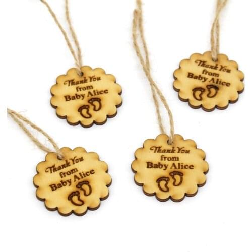 50 Pieces Personalized Laser Engraved Wooden Thank You Tags Gifts Labels Baby Shower Tags With Twine Birthday Party Decor Favors