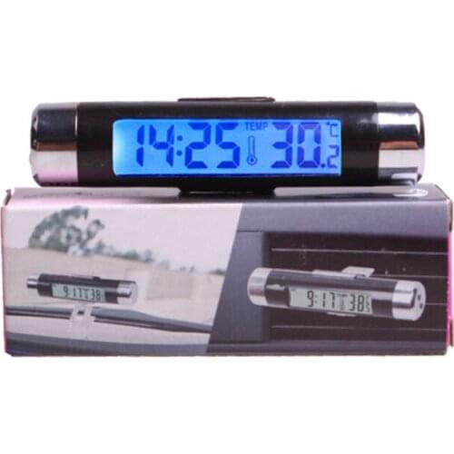 Automotive Supplies K01 Air Outlet Thermometer Electronic Clock 2-in-1 Led Digital Thermometer Blue Backlight