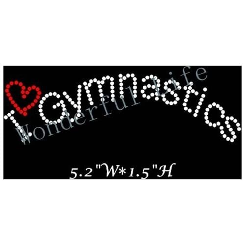 Free shipping rhinestones motif heat transfer iron on transfers L ove gymnastics red with white for sports