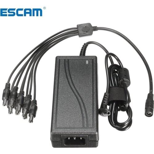 ESCAM DC 12V 5A Monitor Power Adapter Power Supply + 8 Way Power Splitter Cable For Camera/Radios Surveillance CCTV CAMERA