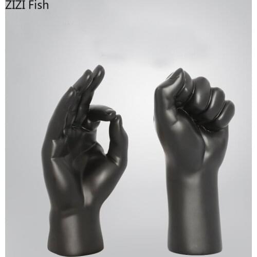 Black OK Gesture Resin Figurines Make A Fist Simple Crafts Hand Statue Ornaments Desk Decoration Statuette Modern Home Decor